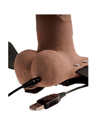 FETISH FANTASY SERIES - ARNÊS AJUSTVEL PÊNIS REALISTA COM TESTÍCULOS RECARREGVEIS E VIBRADOR 15 CM