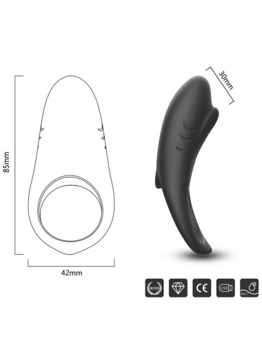 ARMONY - ANEL VIBRADOR SHARK PARA CASAIS CONTROLE REMOTO PRETO