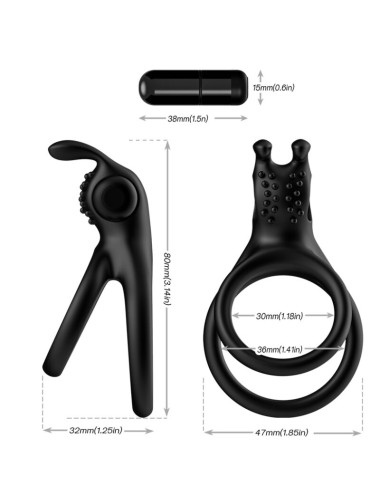 ARMONY - ANEL VIBRADOR DUPLO VIAJANTE PARA CASAIS COELHO PRETO