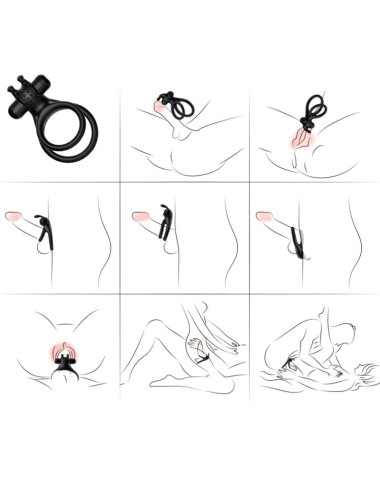 ARMONY - ANEL VIBRADOR DUPLO VIAJANTE PARA CASAIS COELHO PRETO