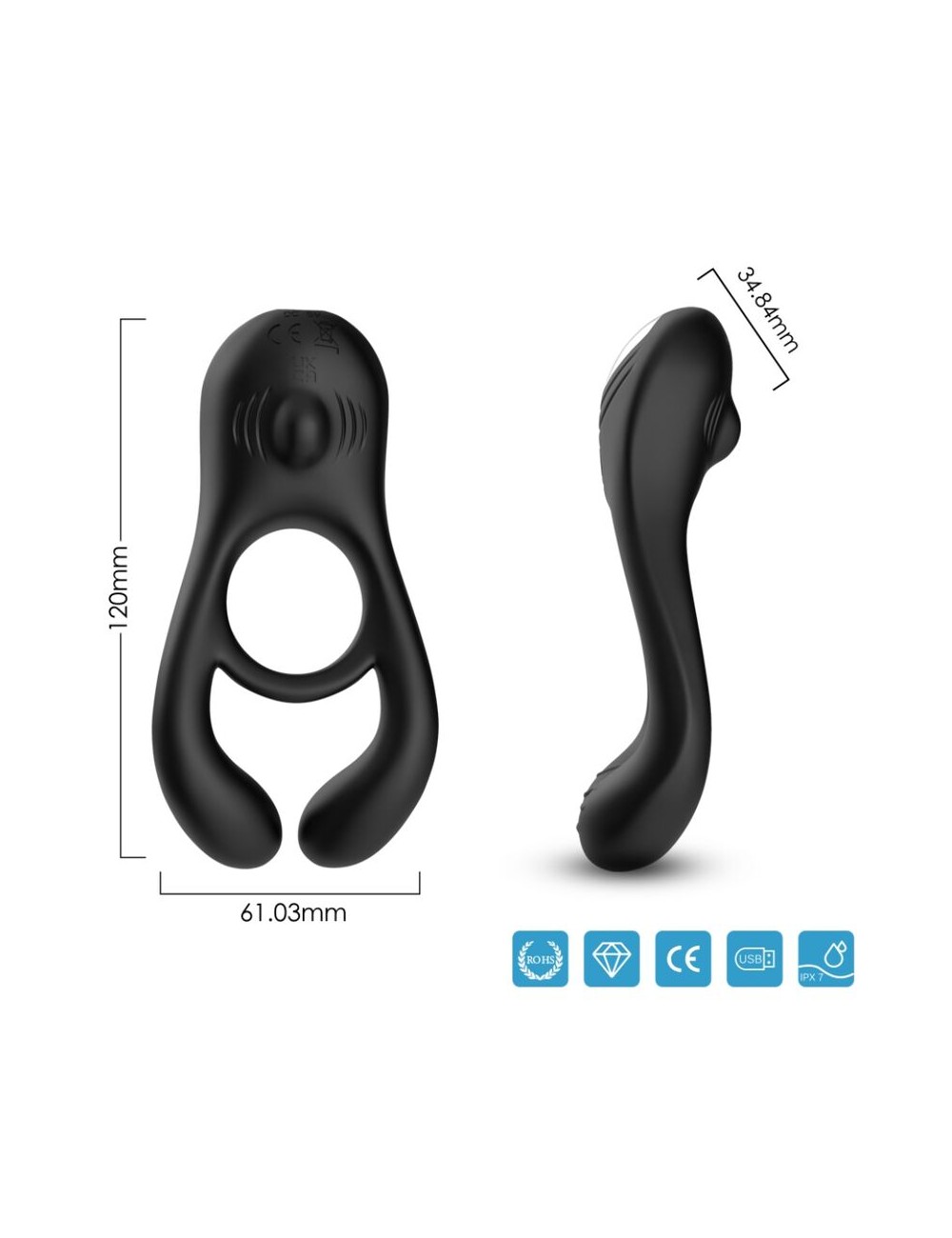 ARMONY - ANEL VIBRADOR DUPLO VEYRON PARA CASAIS PRETO
