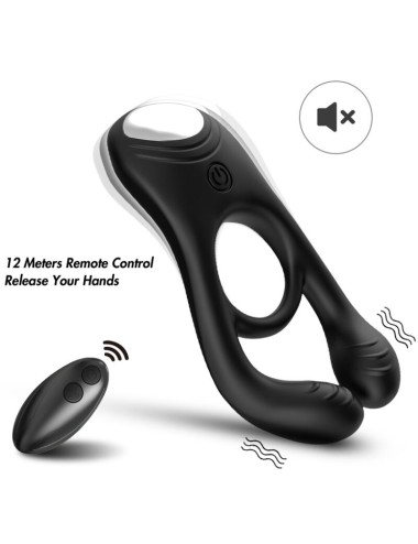 ARMONY - ANEL VIBRADOR DUPLO VEYRON PARA CASAIS COM CONTROLE REMOTO PRETO