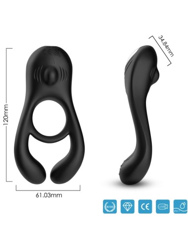ARMONY - ANEL VIBRADOR DUPLO VEYRON PARA CASAIS COM CONTROLE REMOTO PRETO