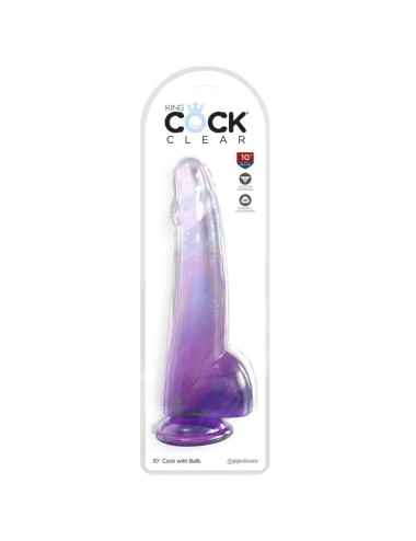 KING COCK - CLEAR DILDO COM TESTÍCULOS 19 CM ROXO