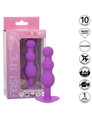 CALEXOTICS - FIRST TIME PLUG ANAL SONDA TRIPLA DE CONTAS 10 VIBRAÇÕES ROXO