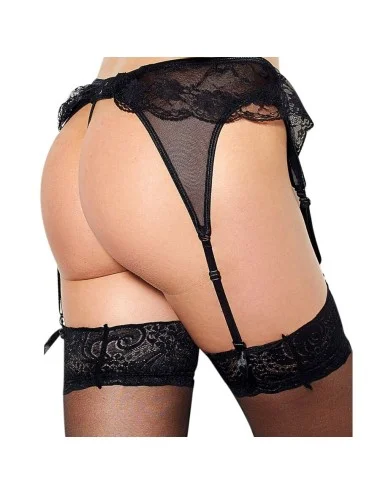 QUEEN LINGERIE - TANGA COM CINTA LIGA PRETA L/XL