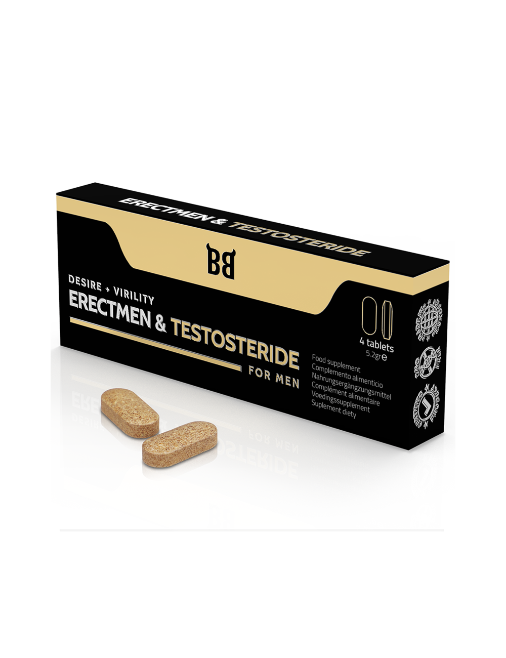 BLACK BULL - ERECTMEN & PODER DE TESTOSTERIDA E TESTOSTERONA PARA HOMENS 4 CÁPSULAS