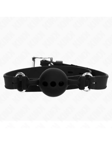 KINK - MORDAÇA COMPLETA DE SILICONE 55 x 2 CM COM BOLA DE 4 CM TAMANHO S PRETO AJUSTÁVEL 35-51 CM