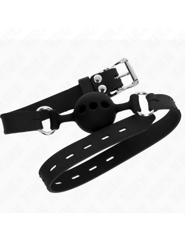 KINK - MORDAÇA COMPLETA DE SILICONE 55 x 2 CM COM BOLA DE 4 CM TAMANHO S PRETO AJUSTÁVEL 35-51 CM