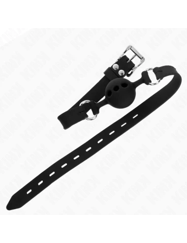 KINK - MORDAÇA COMPLETA DE SILICONE 55 x 2 CM COM BOLA DE 4 CM TAMANHO S PRETO AJUSTÁVEL 35-51 CM