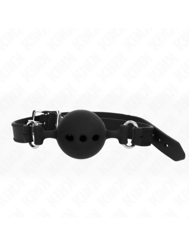 KINK - MORDAÇA COMPLETA DE SILICONE 55 x 2 CM COM BOLA DE 5 CM TAMANHO L PRETO AJUSTÁVEL 35-51 CM