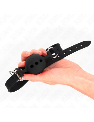 KINK - MORDAÇA COMPLETA DE SILICONE 55 x 2 CM COM BOLA DE 5 CM TAMANHO L PRETO AJUSTÁVEL 35-51 CM