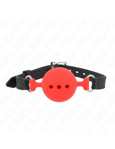 KINK - MORDAÇA COMPLETA DE SILICONE 55 x 2 CM COM BOLA DE 5 CM TAMANHO L VERMELHO AJUSTÁVEL 35-51 CM