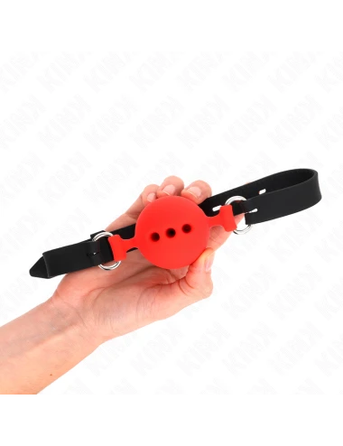 KINK - MORDAÇA COMPLETA DE SILICONE 55 x 2 CM COM BOLA DE 5 CM TAMANHO L VERMELHO AJUSTÁVEL 35-51 CM