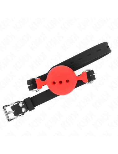 KINK - MORDAÇA COMPLETA DE SILICONE 55 x 2 CM COM BOLA DE 5 CM TAMANHO L VERMELHO AJUSTÁVEL 35-51 CM