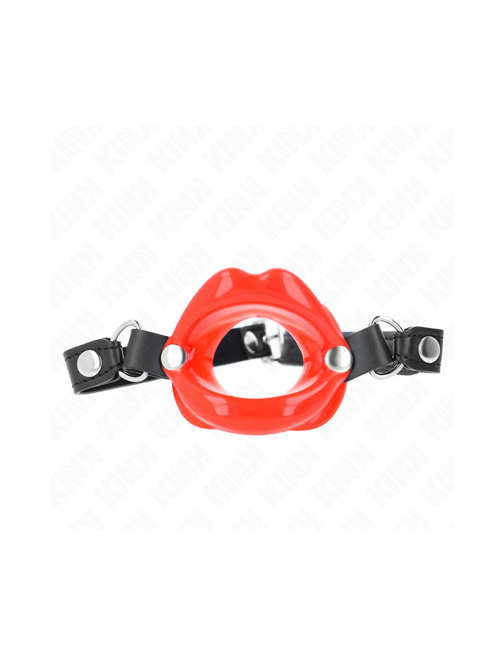 KINK - MORDAÇA LIP 8 CM COM ALÇA DE COURO VERMELHA 63 x 2 CM AJUSTÁVEL 39-58 CM