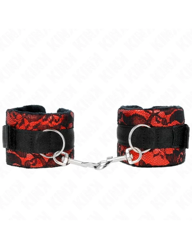 KINK - PUNHOS DE RENDA DE VELUDO CURTO E BIND DE NYLON VERMELHO / PRETO 23 X 6