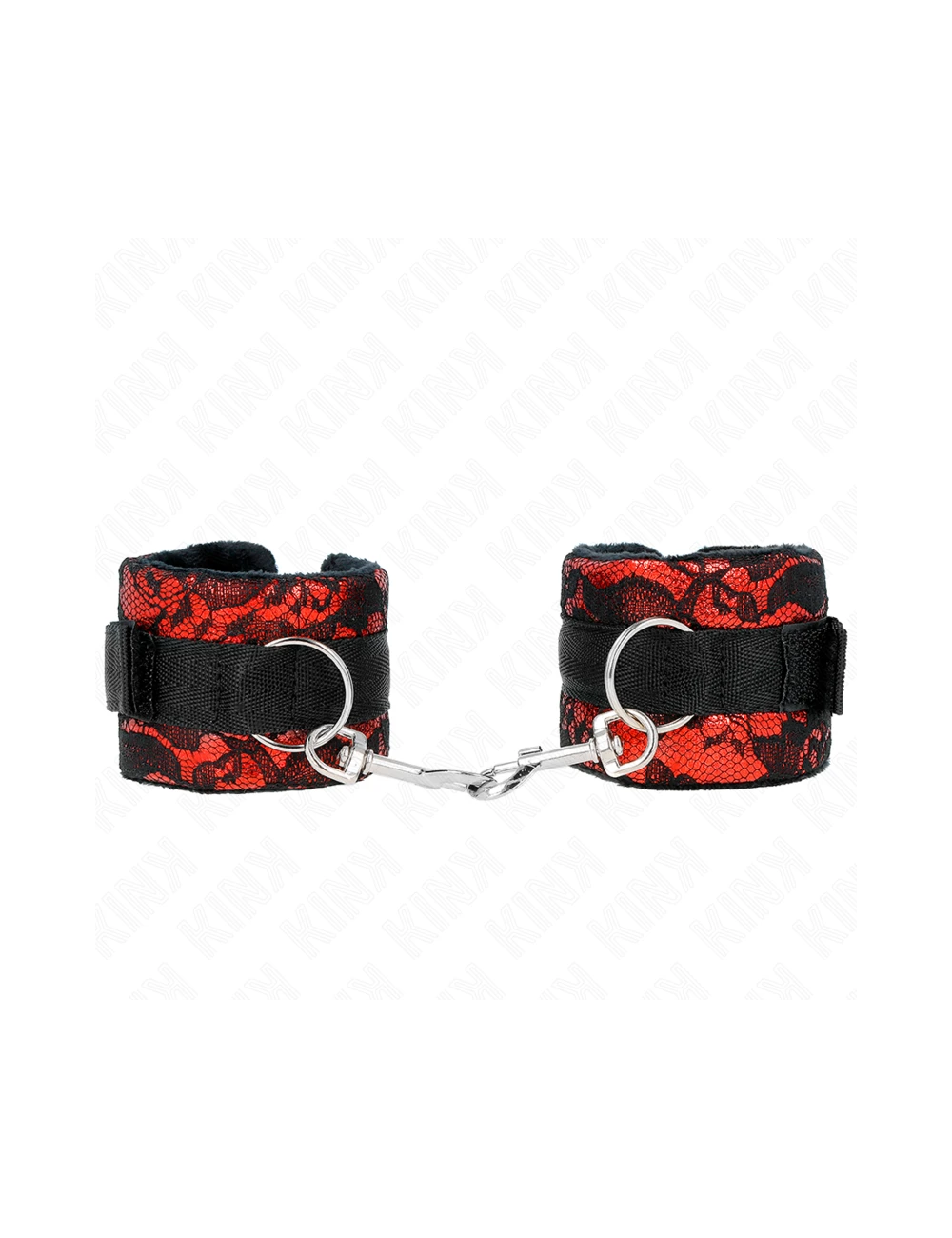 KINK - PUNHOS DE RENDA DE VELUDO CURTO E BIND DE NYLON VERMELHO / PRETO 23 X 6