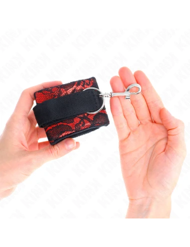 KINK - PUNHOS DE RENDA DE VELUDO CURTO E BIND DE NYLON VERMELHO / PRETO 23 X 6,5 CM