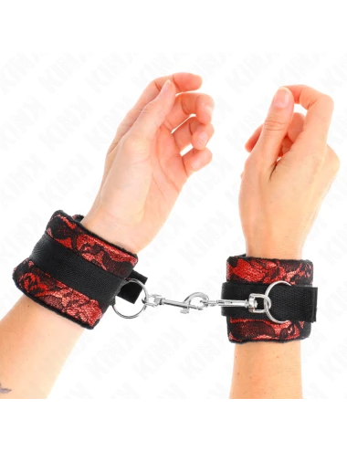 KINK - PUNHOS DE RENDA DE VELUDO CURTO E BIND DE NYLON VERMELHO / PRETO 23 X 6,5 CM