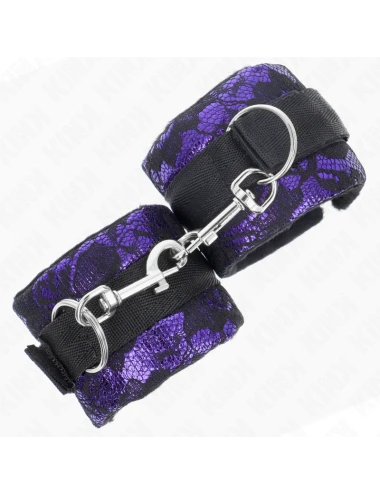 KINK - PUNHOS DE RENDA DE VELUDO CURTO E BIND DE NYLON ROXO / PRETO 23 X 6