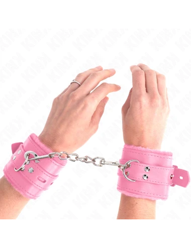 KINK - PULSO FORRO DE PELE COM FUROS QUADRADOS ROSA E CINTO ROSA AJUSTÁVEL 17-29 CM X 6 CM