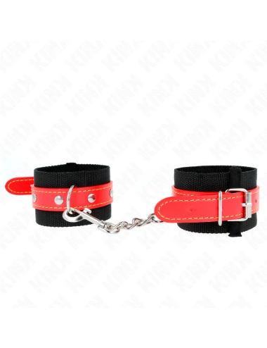 KINK - PUNHOS DE NYLON PRETO COM COURO VERMELHO AJUSTÁVEIS 19-24 CM X 5