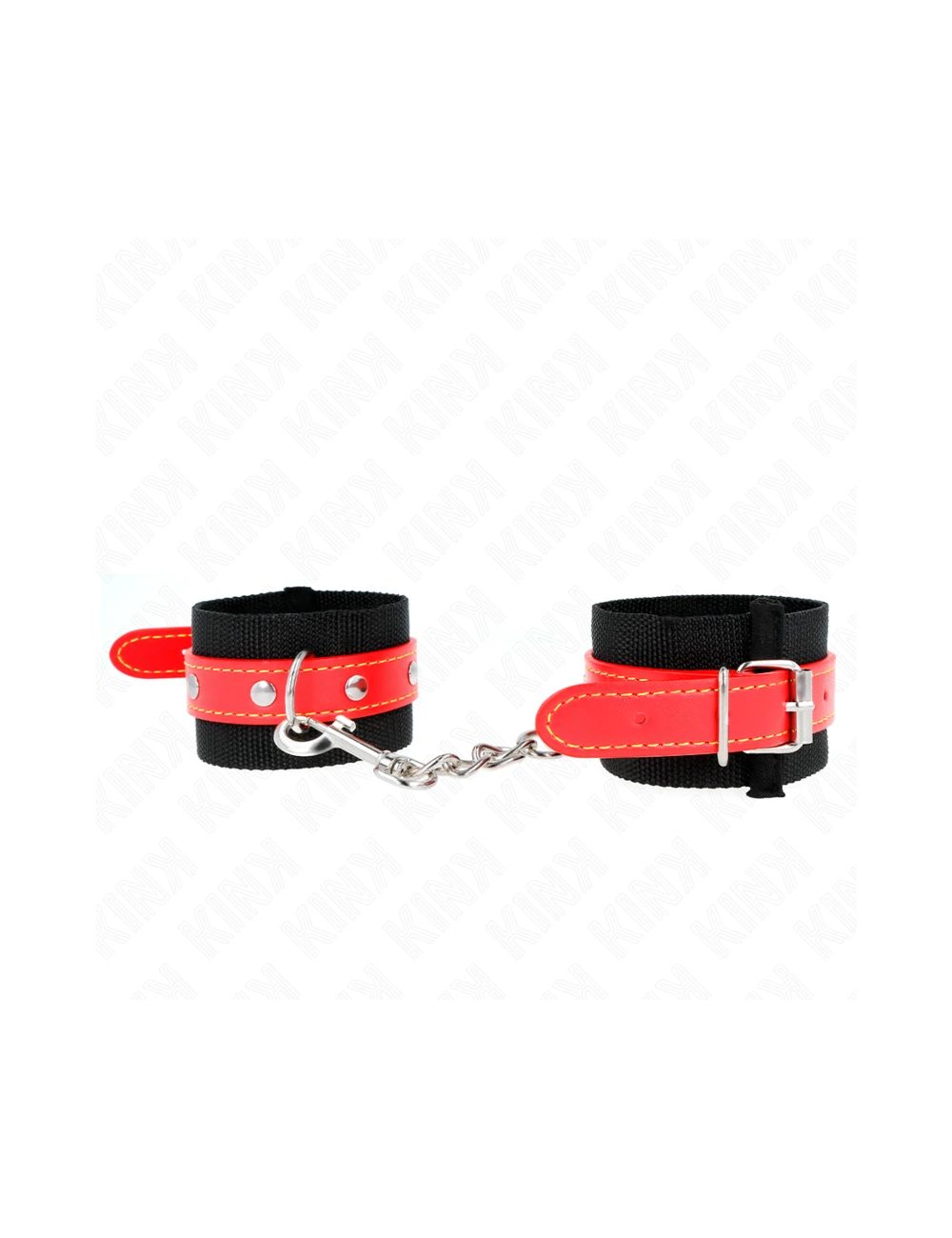 KINK - PUNHOS DE NYLON PRETO COM COURO VERMELHO AJUSTÁVEIS 19-24 CM X 5