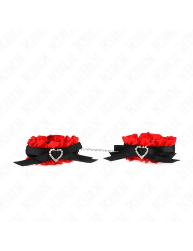 KINK - RETENÇÕES DE PUNHO ELÁSTICAS DE RENDA DETALHES DE CORAÇÃO VERMELHO AJUSTÁVEIS 22-35 CM