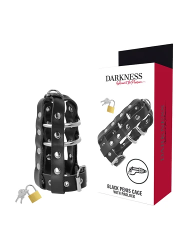 DARKNESS - GAIOLA DE CASTIDADE DE COURO COM FECHADURA