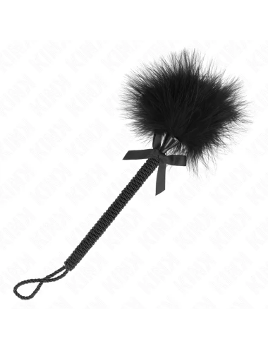 KINK - VARINHA DE CORDA DE NYLON COM PENAS DE CÓCEGAS E LAÇO PRETO 25 CM