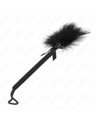 KINK - VARINHA DE CORDA DE NYLON COM PENAS DE CÓCEGAS E LAÇO PRETO 25 CM