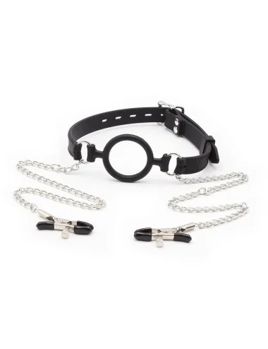 OHMAMA FETISH - RING GAG COM CORRENTES E GRAMPOS DE BICO
