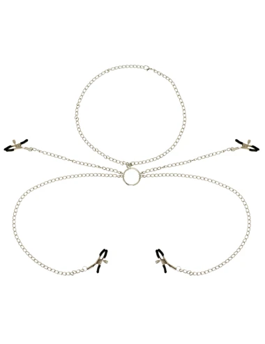 OHMAMA FETISH 4 PINÇAS DE NIPPLE COM COLAR DE CORRENTE