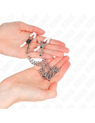 KINK - PINÇAS PARA BICOS COM 2 CORRENTES FINAS PRATA 20/23 CM