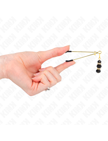 KINK - PINÇAS FINAS DOURADAS COM 3 CONTAS DE VIDRO PRETAS 7 CM