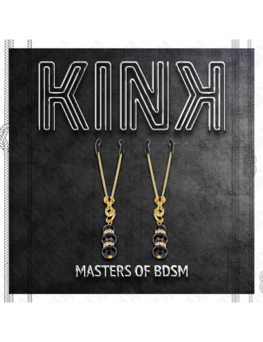 KINK - PINÇAS FINAS DOURADAS COM 3 CONTAS DE VIDRO PRETAS 7 CM
