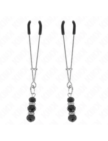 KINK - PINÇAS FINAS DOURADAS COM 3 CONTAS DE VIDRO PRETAS 7 CM