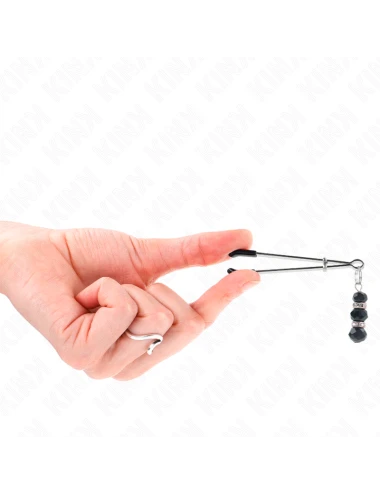 KINK - PINÇAS FINAS DOURADAS COM 3 CONTAS DE VIDRO PRETAS 7 CM