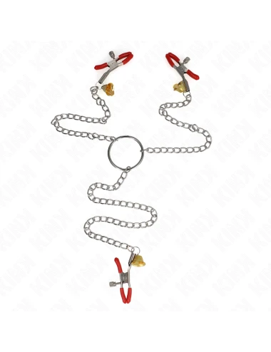 KINK - BELL TRIPLE NIPPLE AND CLIT CAMPS VERMELHO COM CORRENTE 30 CM