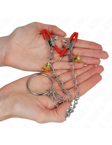 KINK - BELL TRIPLE NIPPLE AND CLIT CAMPS VERMELHO COM CORRENTE 30 CM