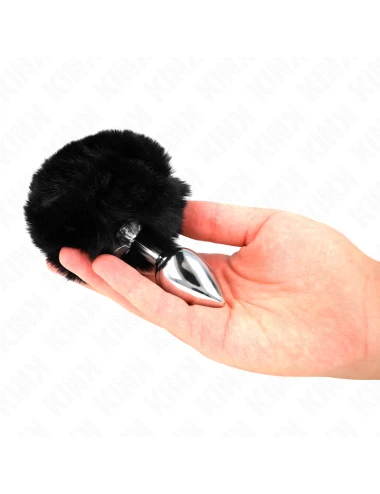 KINK - PLUG AÇO INOXIDÁVEL 7 x 3 CM COM CAUDA DE COELHO PRETA PELE FALSA 8 CM