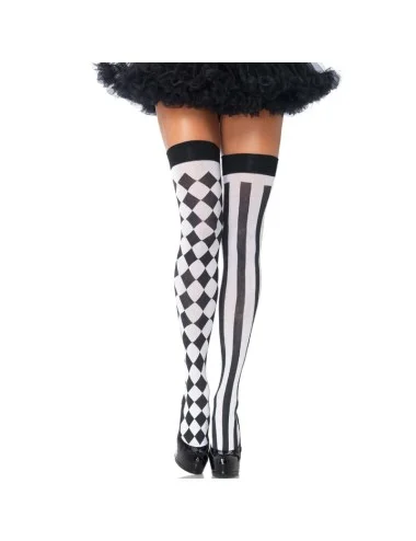 LEG AVENUE - MEIAS ALTAS ARLEQUIN PRETAS/BRANCAS