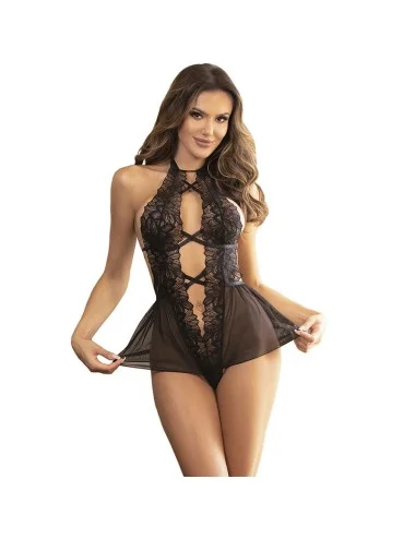 SUBBLIME - TEDDY HALTER NECK BARE BACK LACE PRETO S/M