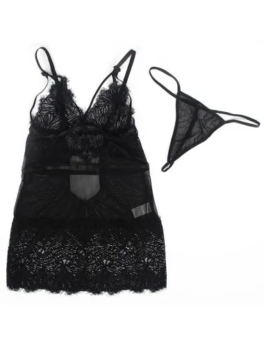 SUBBLIME - BABYDOLL COM ALAS DE RENDA AJUSTVEIS PRETO L/XL