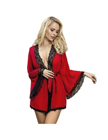 SUBBLIME - ROBE EM TECIDO TRANSPARENTE COM DETALHE DE RENDA VERMELHO S/M