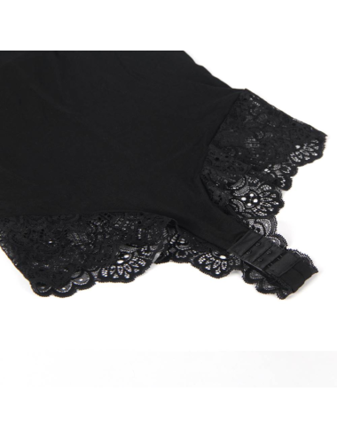 SUBBLIME - TEDDY PRETO FLORAL DETALHE DE RENDA S/M
