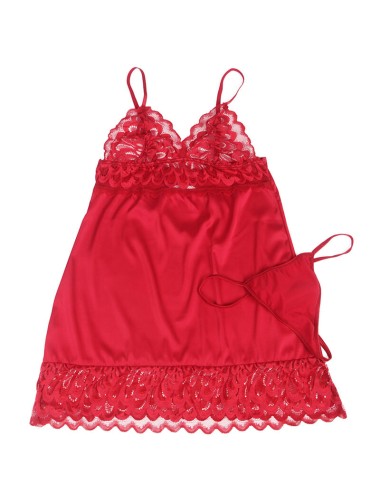 SUBBLIME - BABYDOLL DE CETIM COM RENDA VERMELHA L/XL