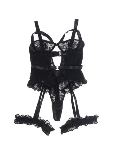 SUBBLIME - TEDDY COM LIGA COM DETALHE RENDA E TIRAS PRETO L/XL