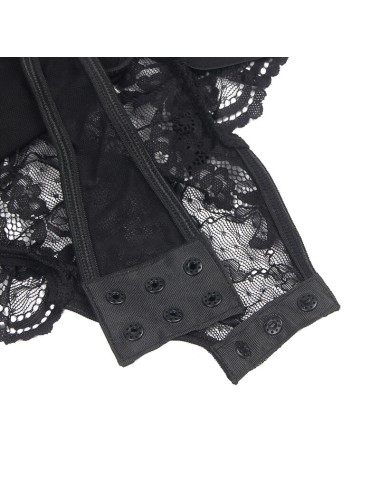 SUBBLIME - TEDDY COM LIGA COM DETALHE RENDA E TIRAS PRETO L/XL